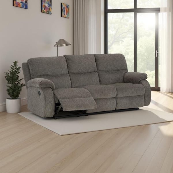 Reclining Sofa in Brindle Gray Fabric with Manual Glider Function
