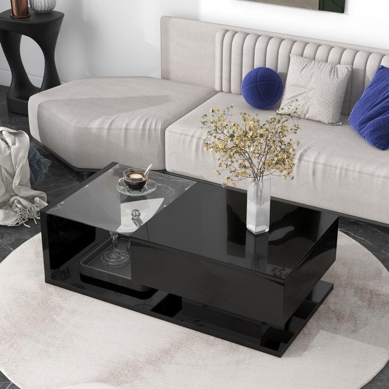 Rectangular Coffee Table with High-Gloss UV Surface and Glass Insert