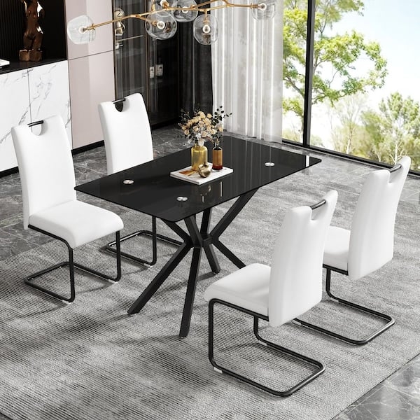 Rectangular Dining Table Cantilever Chairs Cross Legs Modern Set