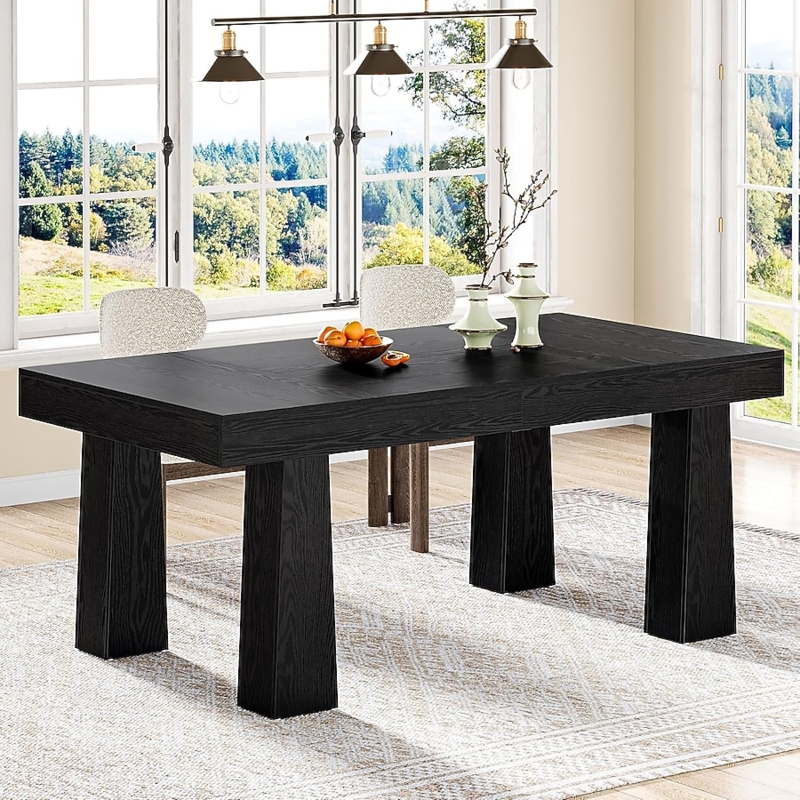 Rectangular Dining Table featuring Chunky Tapered Legs and Wood Grain