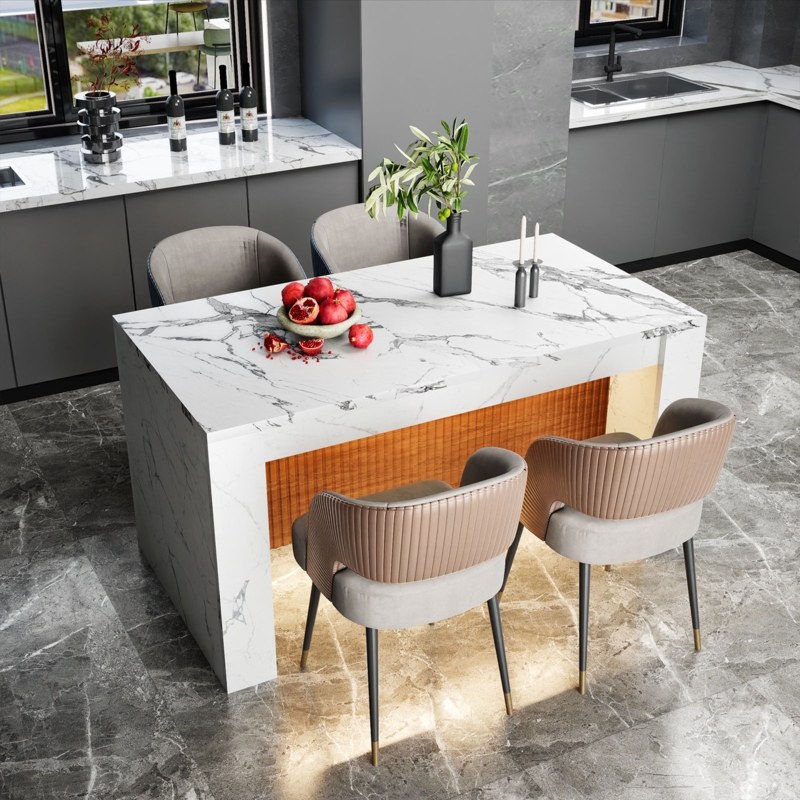 Rectangular Dining Table featuring Waterfall Marble Top and LED
