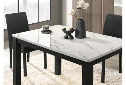 Rectangular Dining Table with Glossy Faux Marble Top