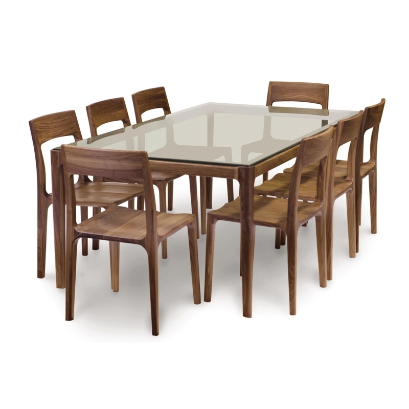 Rectangular Dining Table with Wood Frame and Glass Insert Top