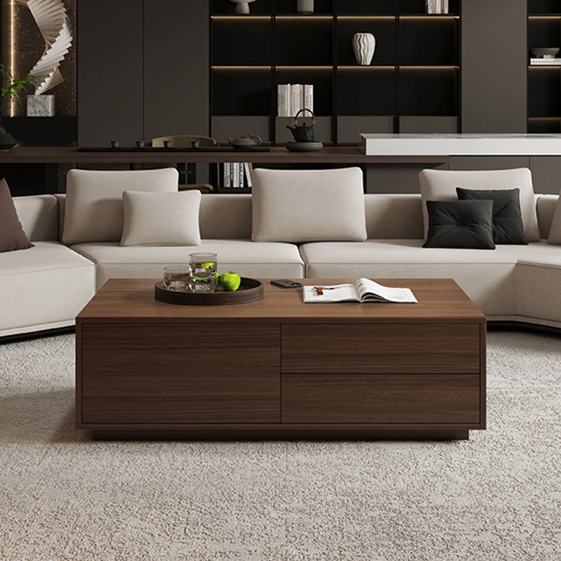 Rectangular Storage Coffee Table in Dark Walnut with Low Profile Base