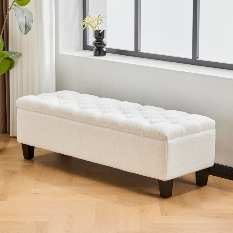Rectangular Storage Ottoman Bench with Diamond Button Tufting Detail