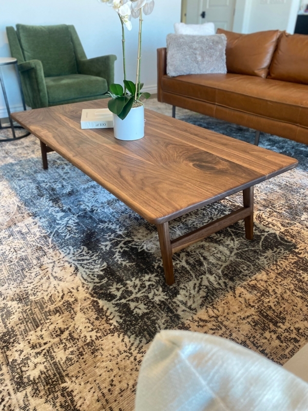 Rectangular Walnut Coffee Table, Stretcher Base, Natural Grain