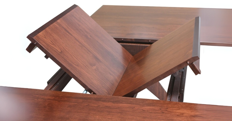 Reddish-Brown Dining Table Self-Storing Butterfly Leaf Mechanism
