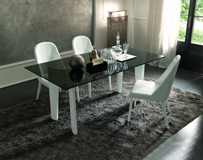Reptile Skin Texture Dining Table with Sculptural Legs Smoked Glass