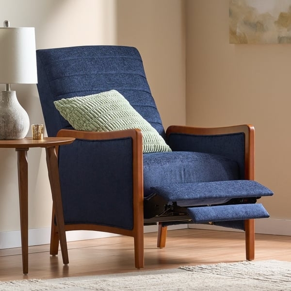 Retro Modern Solid Wood Armrest Accent Chair, Fabric Upholstered Wooden  Lounge Chair Recliner - Bed Bath & Beyond - 40535882