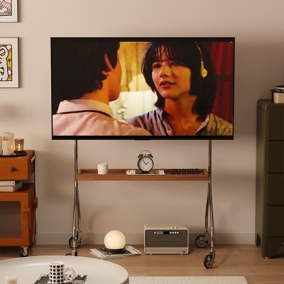 Retro TV Stand with Chrome Frame and Slim Dual Support.