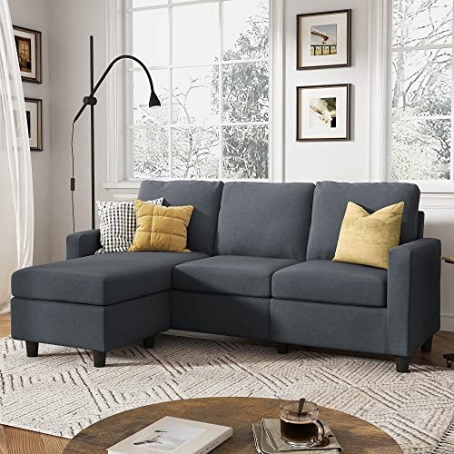 Reversible Chaise Sectional Dark Grey Square Arms Modern Style