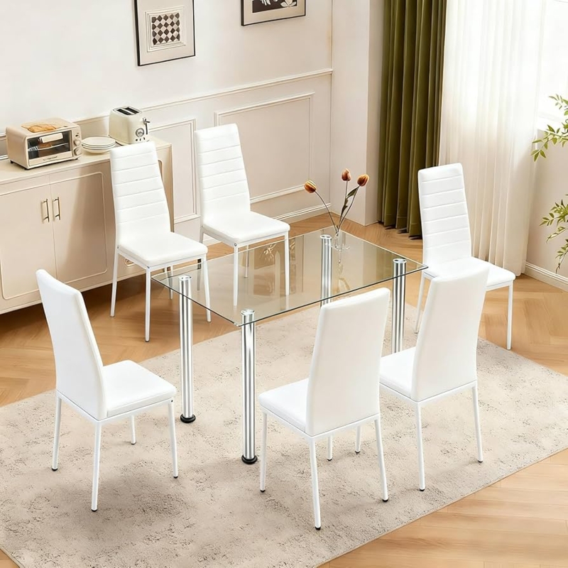 Ribbed Back Dining Chairs White Faux Leather Chrome Legs Modern
