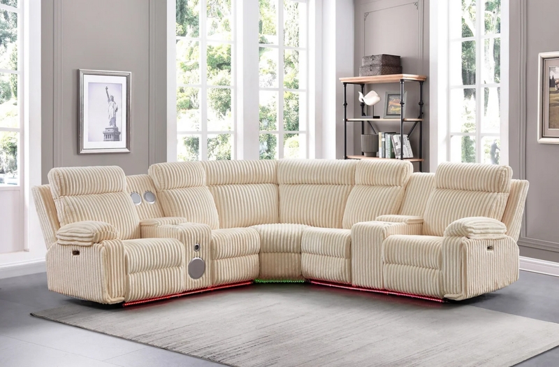 Ribbed Corduroy Power Reclining Sectional with LED and Speakers