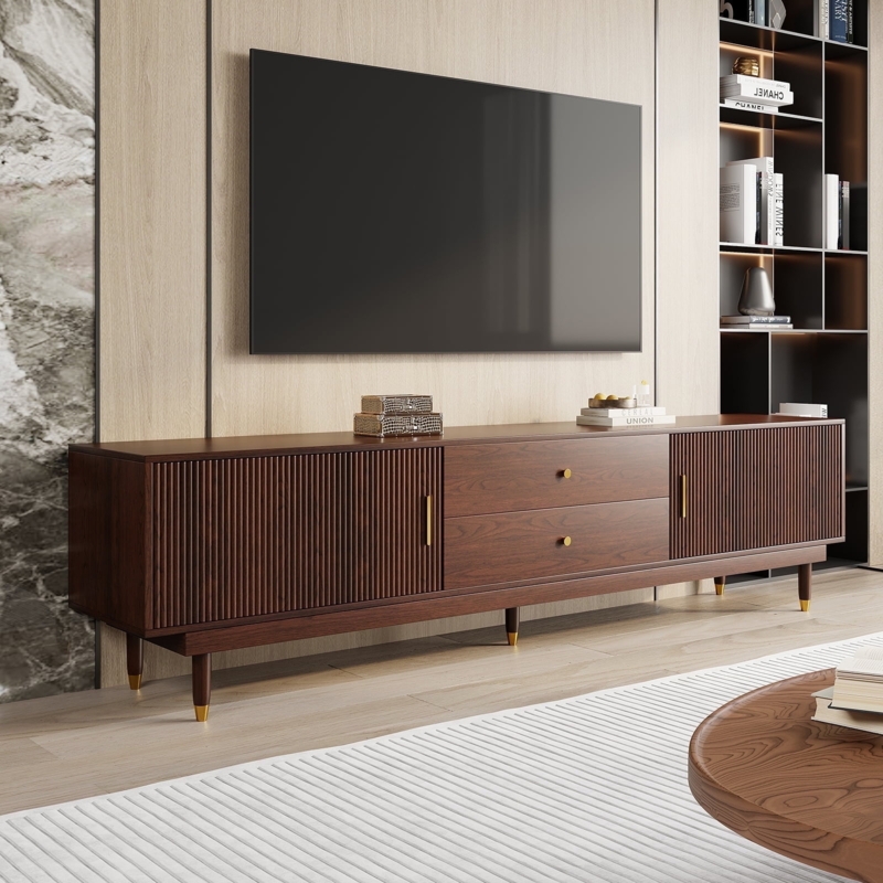 Ribbed Door TV Stand with Gold-Tipped Tapered Legs
