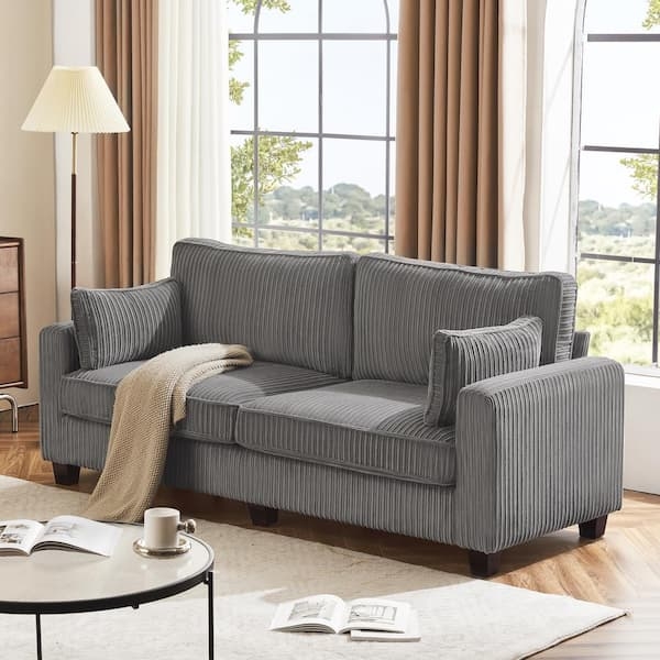Ribbed Fabric Loveseat, Corduroy Sofa with Square Arms.