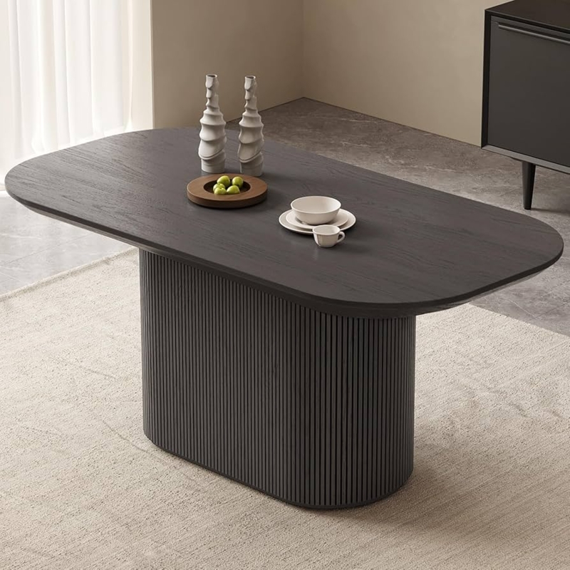 Ribbed Pedestal Charcoal Oval Dining Table