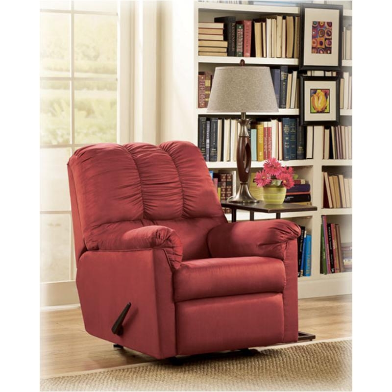 Rocker Recliner Chair, Deep Red Tiered Tufted Backrest Plush