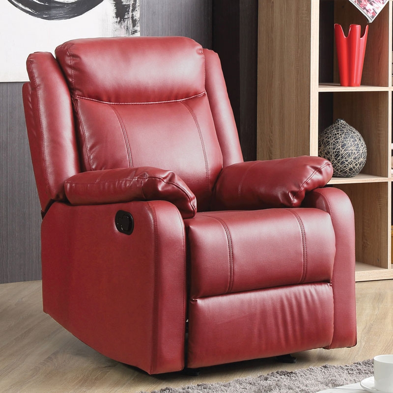 Rocker Recliner, Crimson Red Overstuffed Manual Lever Chair