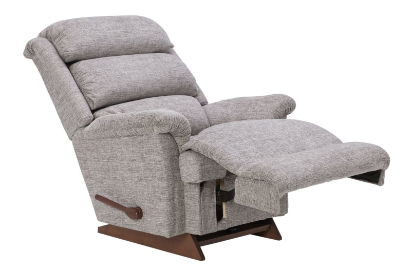 Rocker Recliner featuring Tiered Backrest, Grey Linen-Like Fabric.