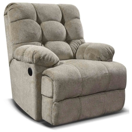 Rocker Recliner Taupe Fabric Biscuit Tufted Back Pillow Top Arms