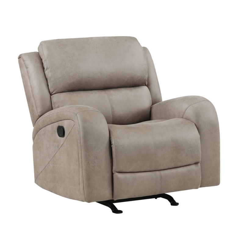 Rocker Recliner Taupe Sueded Microfiber Manual Pull Lever Split Back