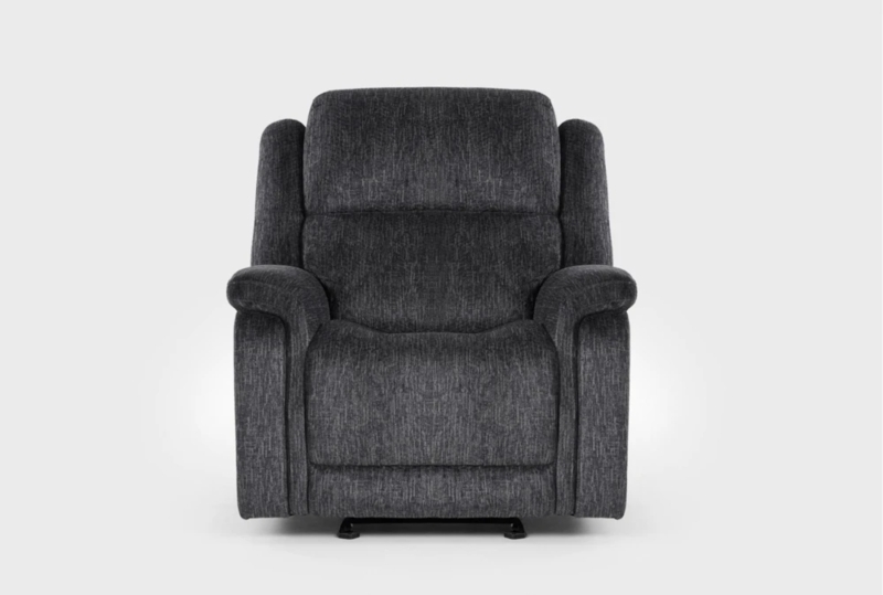 Rocker Recliner with Charcoal Textured Fabric and Pillow Top Arms