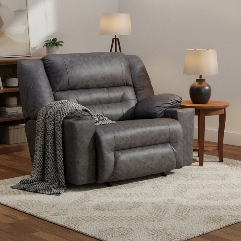 Rocking Recliner Chair with Snuggler Width and Mottled Grey Fabric