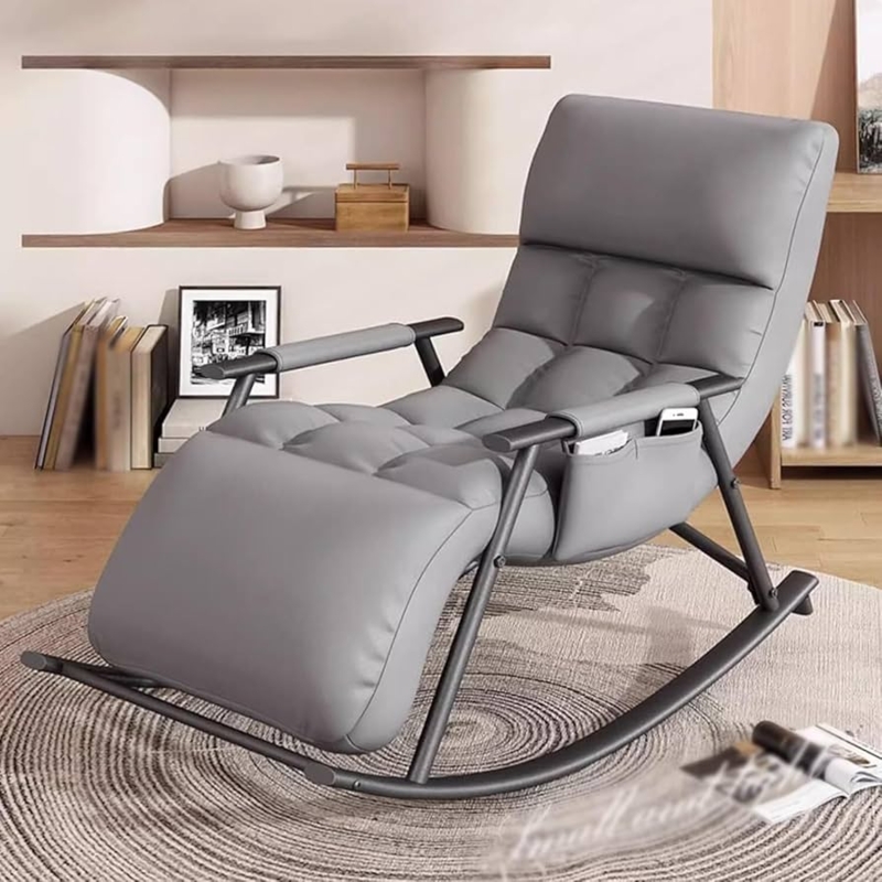 Rocking Recliner Modern Grey Tufted Back Side Storage Pocket