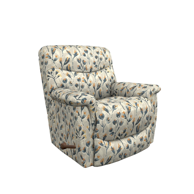 Rocking Recliner with Manual Side Lever in Blue and Yellow