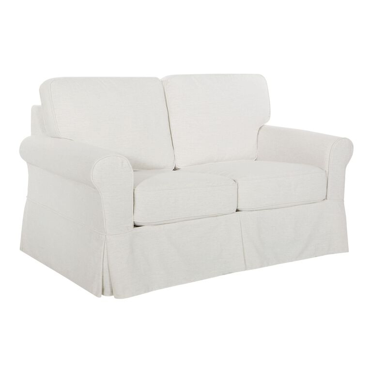 Rolled Arm Loveseat with Loose Back Cushions and Slipcover Skirt
