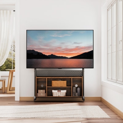 Rolling Industrial TV Stand, Integrated Mount, Multi-Tier