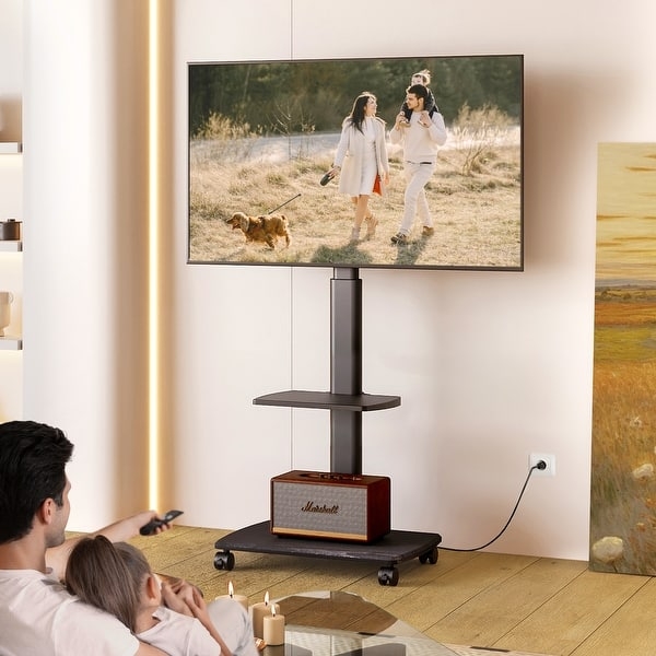 Rolling TV Stand with Wheels, Adjustable Height, and Slim Profile