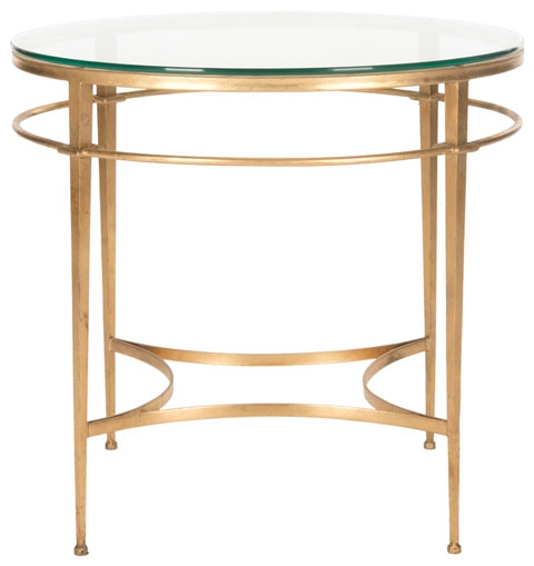 Round Accent Table Curved X Stretcher Glass Top