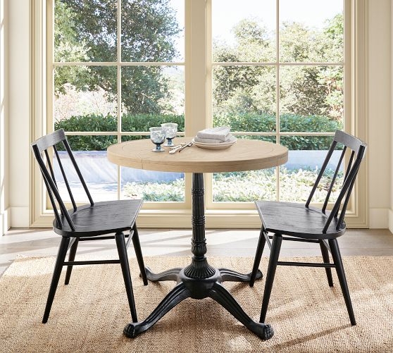 Round Bistro Table with Black Pedestal Base and Spindle Back Chairs