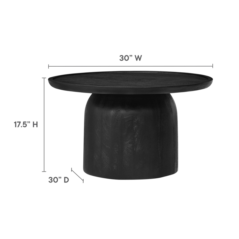 Round Black Pedestal Coffee Table with Minimalist Raised Edge