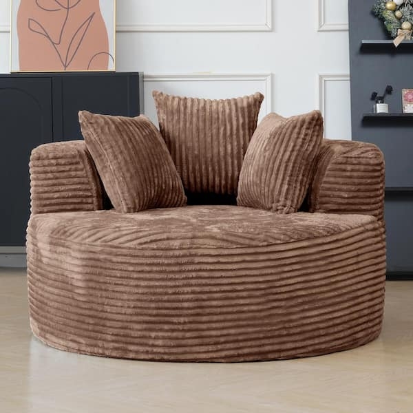 Round Chair Brown Corduroy Ribbed Texture Deep Seat Cuddle Chair