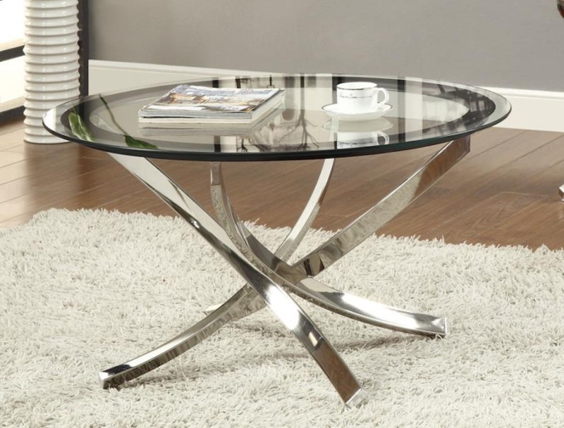 Round Coffee Table featuring Smoked Glass and Intersecting Chrome Legs