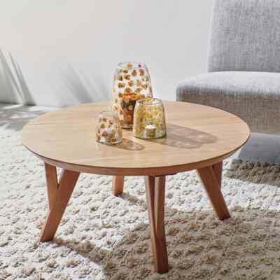 Round Coffee Table Splayed Legs Mid Century Light Wood