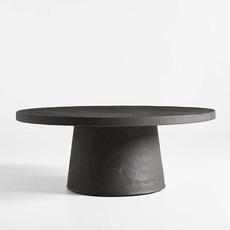 Round Concrete Coffee Table Charcoal Hand Finished Tapered Pedestal