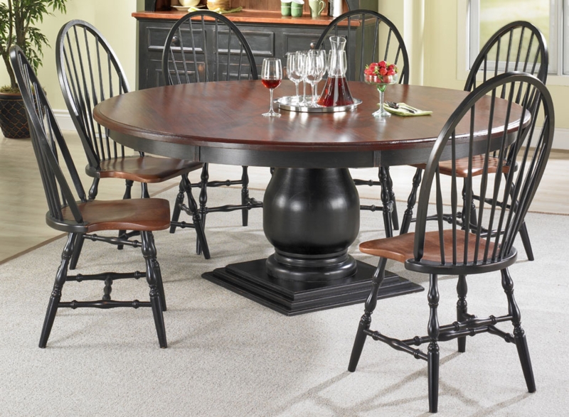 Round Dining Set, French Country Two-Tone with Black Windsor Chairs