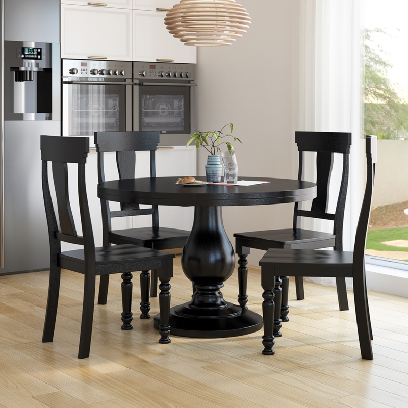 Round Dining Set Pedestal Table Slat Back Chairs Modern Farmhouse
