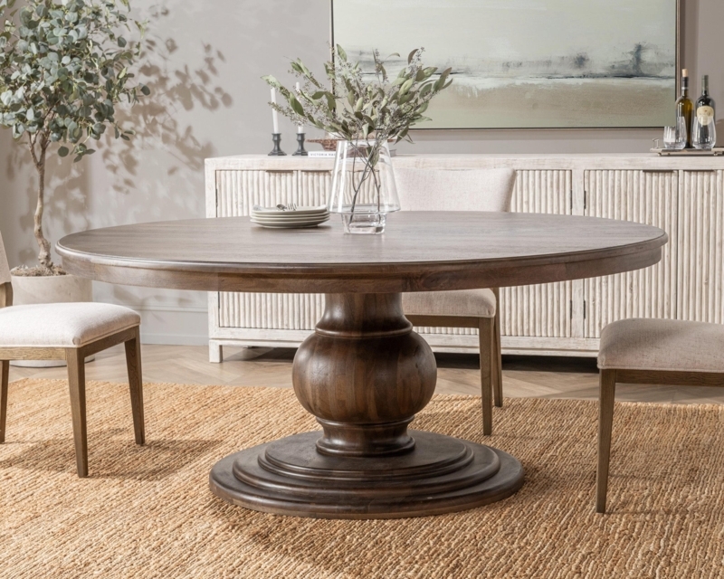 Round Dining Table, Dark Wood 72 Inch Turned Pedestal Base