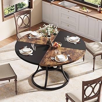 Round Dining Table Four Quadrant Top Mixed Material Storage Shelf
