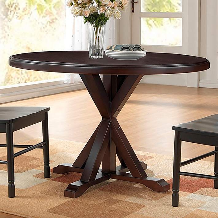 Round Dining Table in Espresso Finish with X-Base, Transitional Style