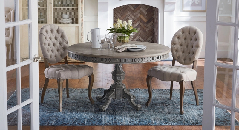Round Dining Table Ornate Pedestal Weathered Finish French Country