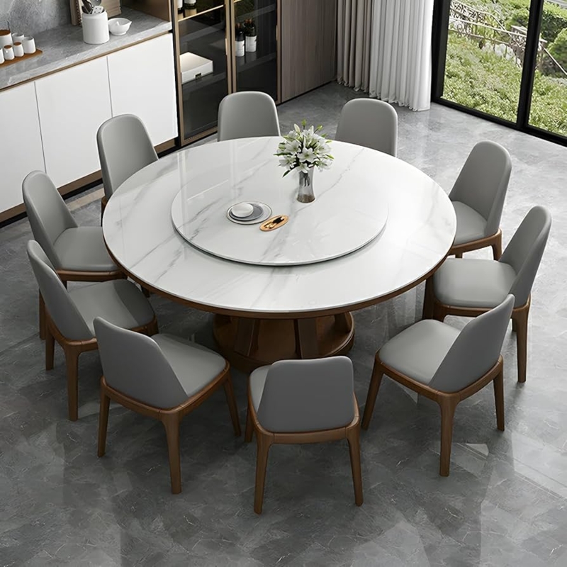 Round Dining Table Set Rotating Top Marble Look