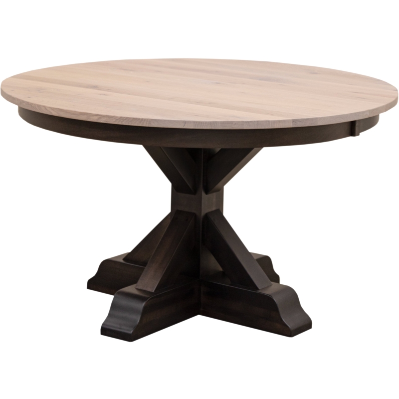 Round Dining Table Two-Tone Black Pedestal Base Wood Top Farmhouse