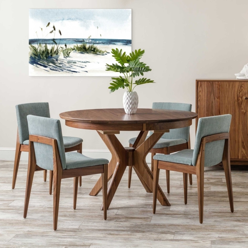 Round Dining Table with Cross Pedestal Base Mid-Century Style
