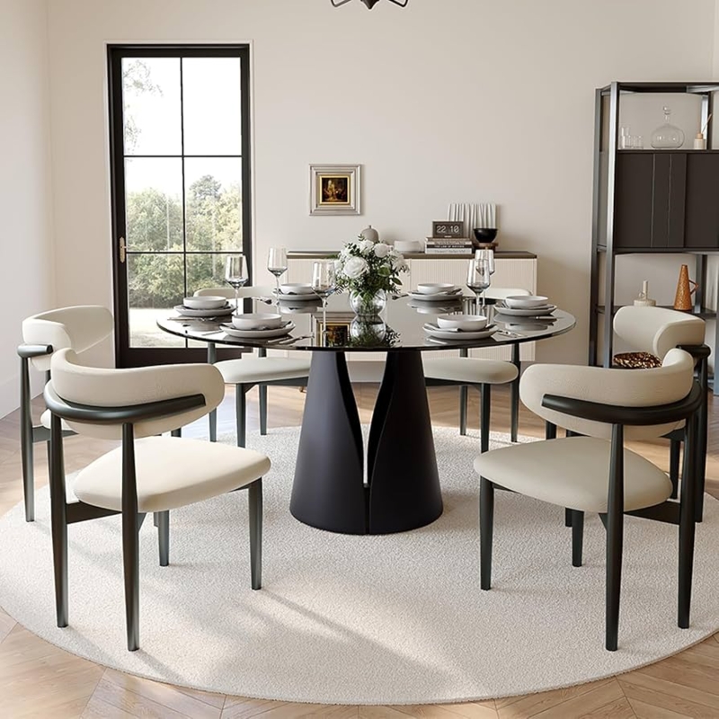 Round Dining Table with Faceted Pedestal Base Sculptural Glass Top
