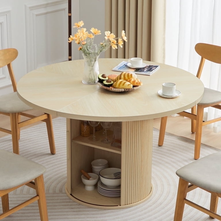 Round Dining Table With Fluted Pedestal Base And Internal Storage
